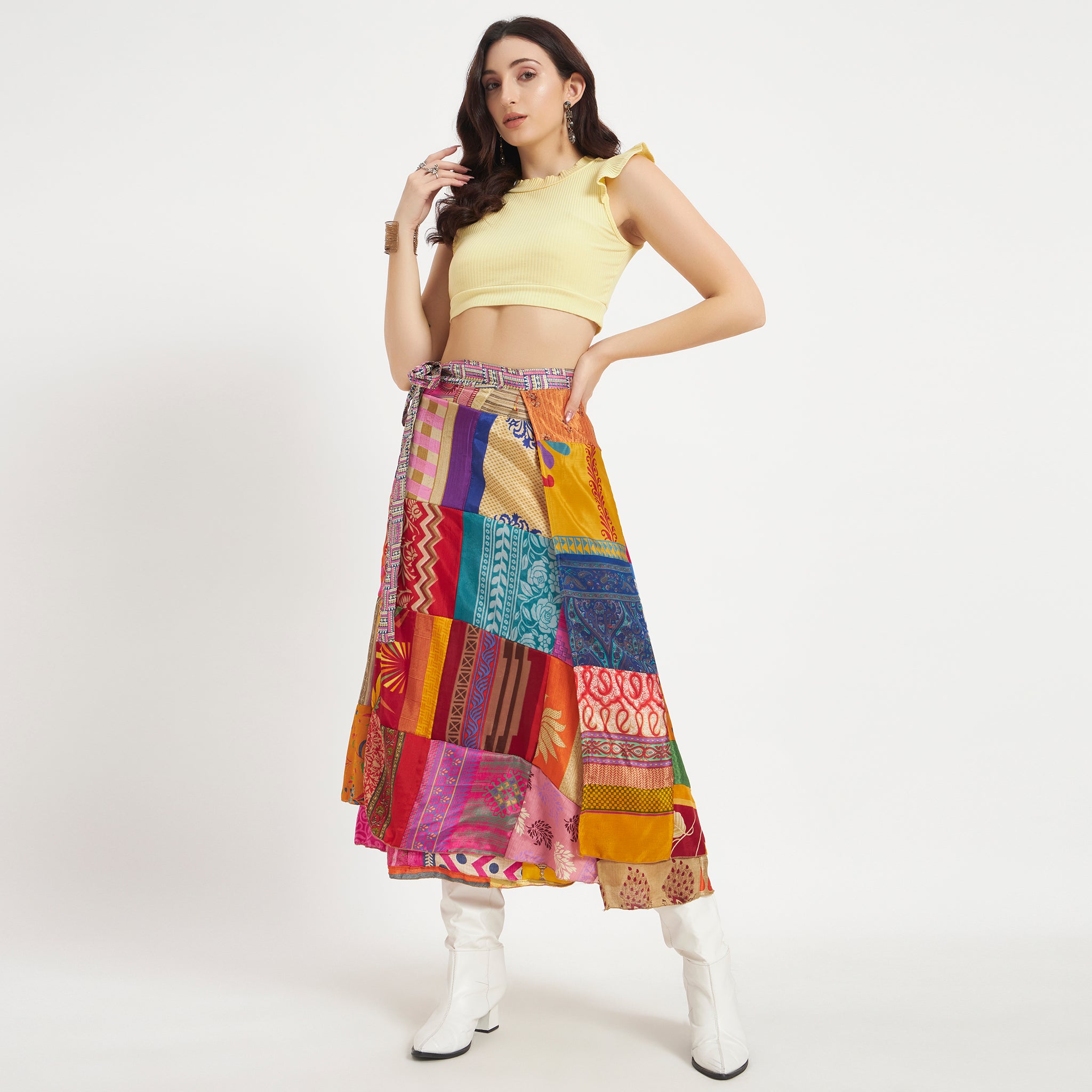 Preloved Sari Silk Patchwork Wrap Skirt