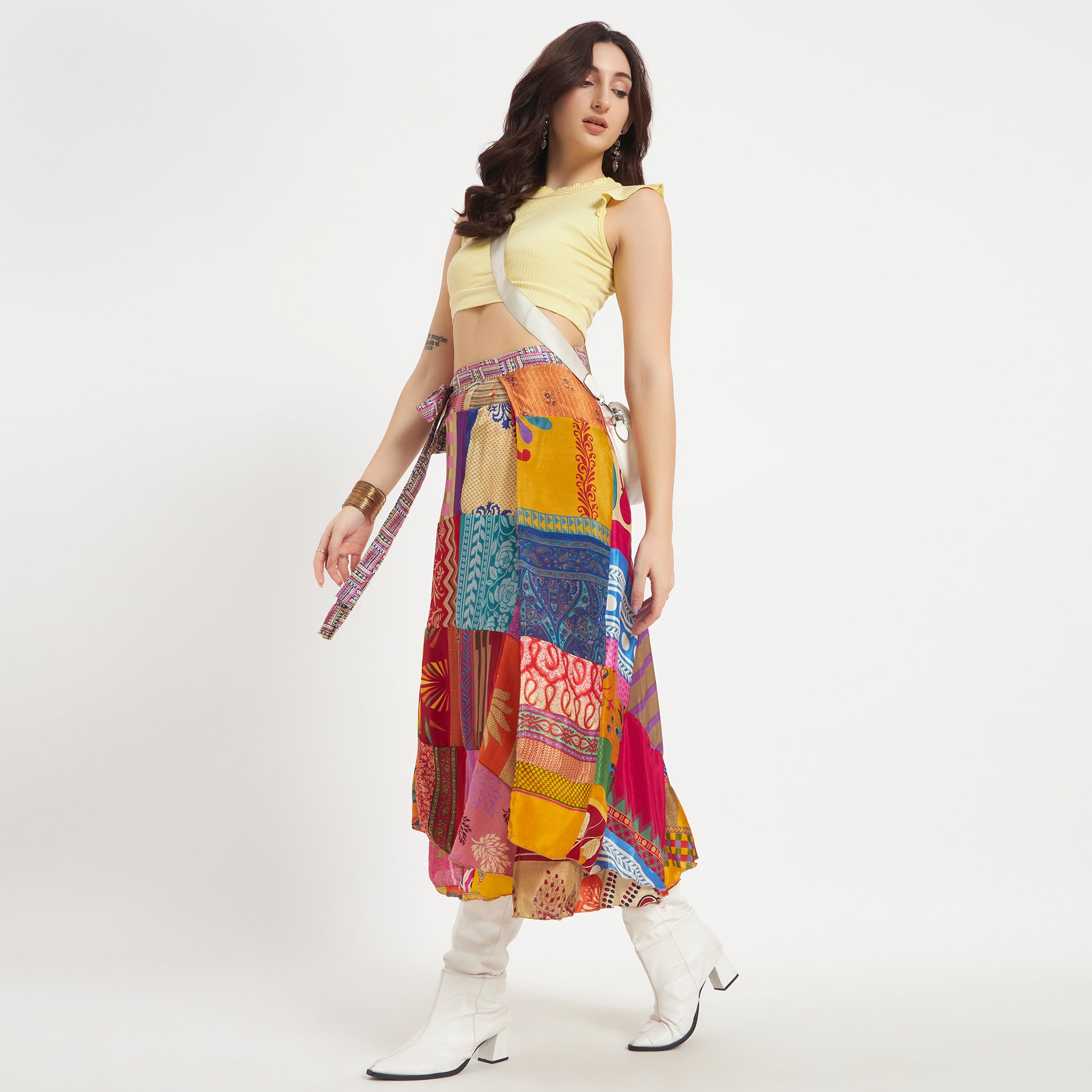 Preloved Sari Silk Patchwork Wrap Skirt