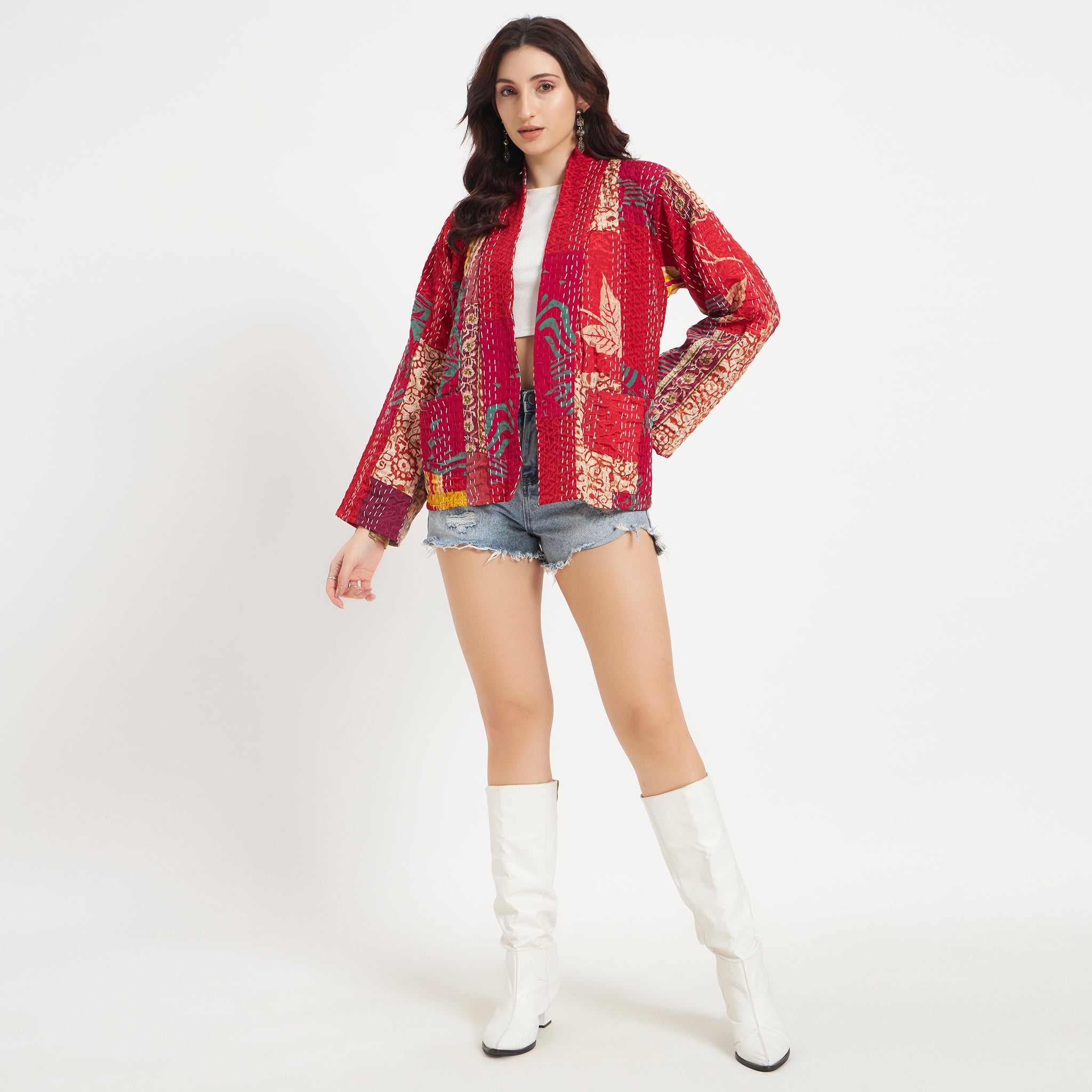 Handmade Vintage Silk Patchwork Kantha Jacket