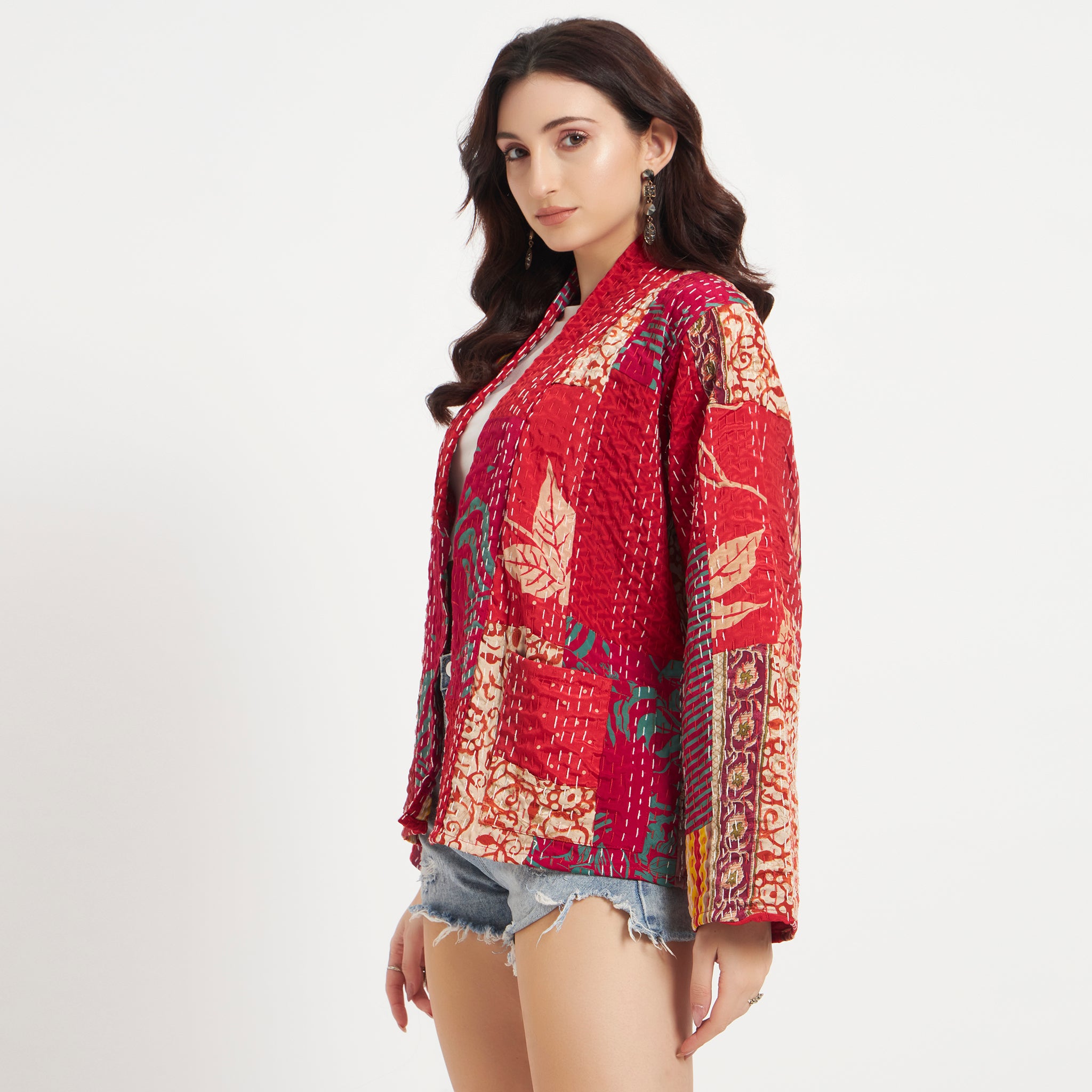 Handmade Vintage Silk Patchwork Kantha Jacket