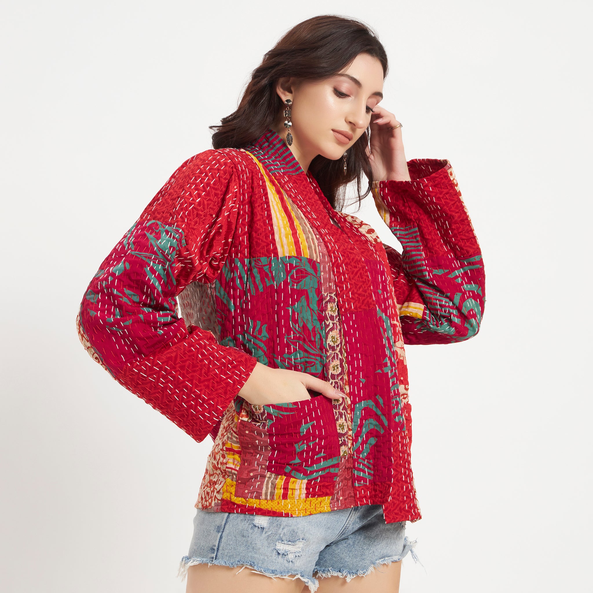 Handmade Vintage Silk Patchwork Kantha Jacket