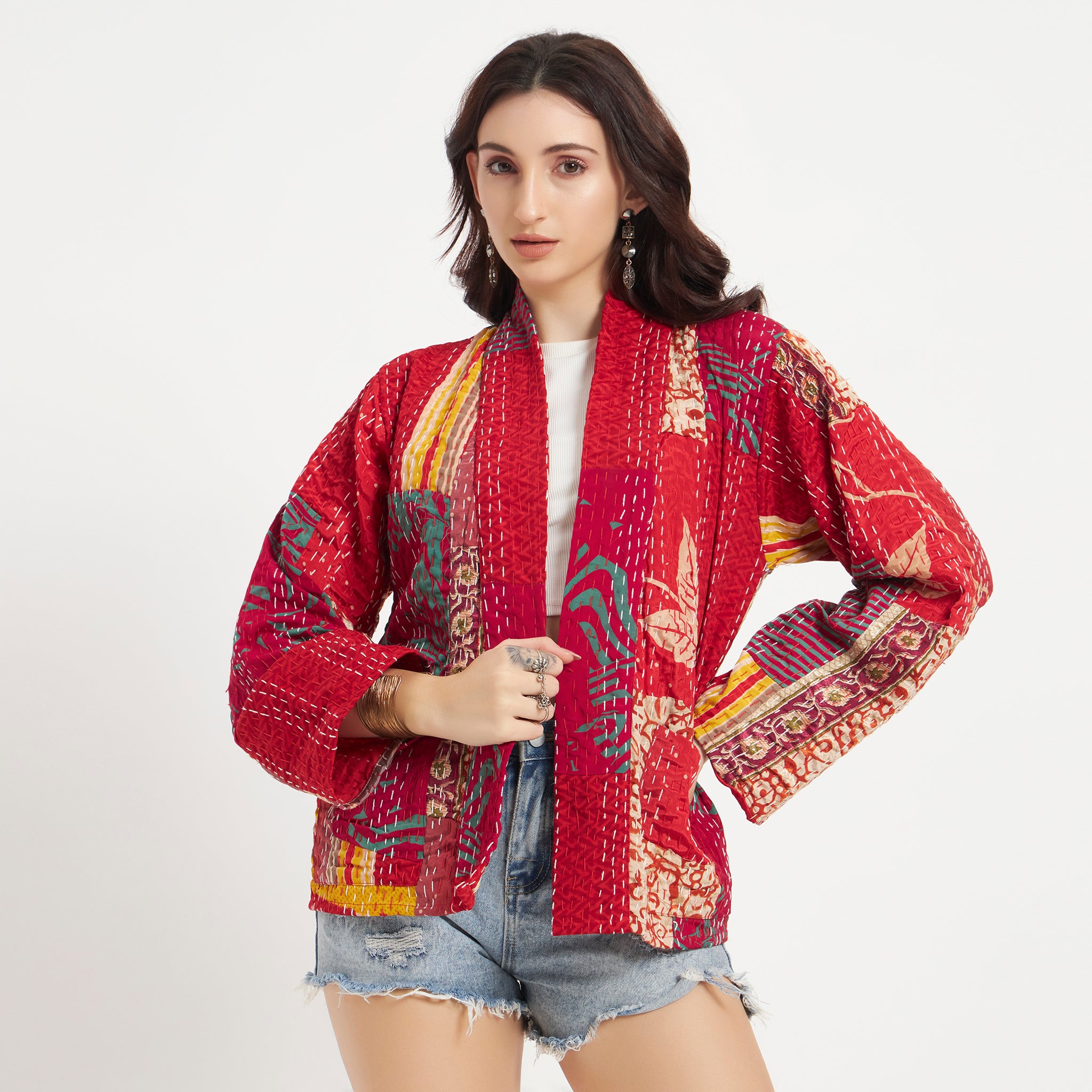 Handmade Vintage Silk Patchwork Kantha Jacket