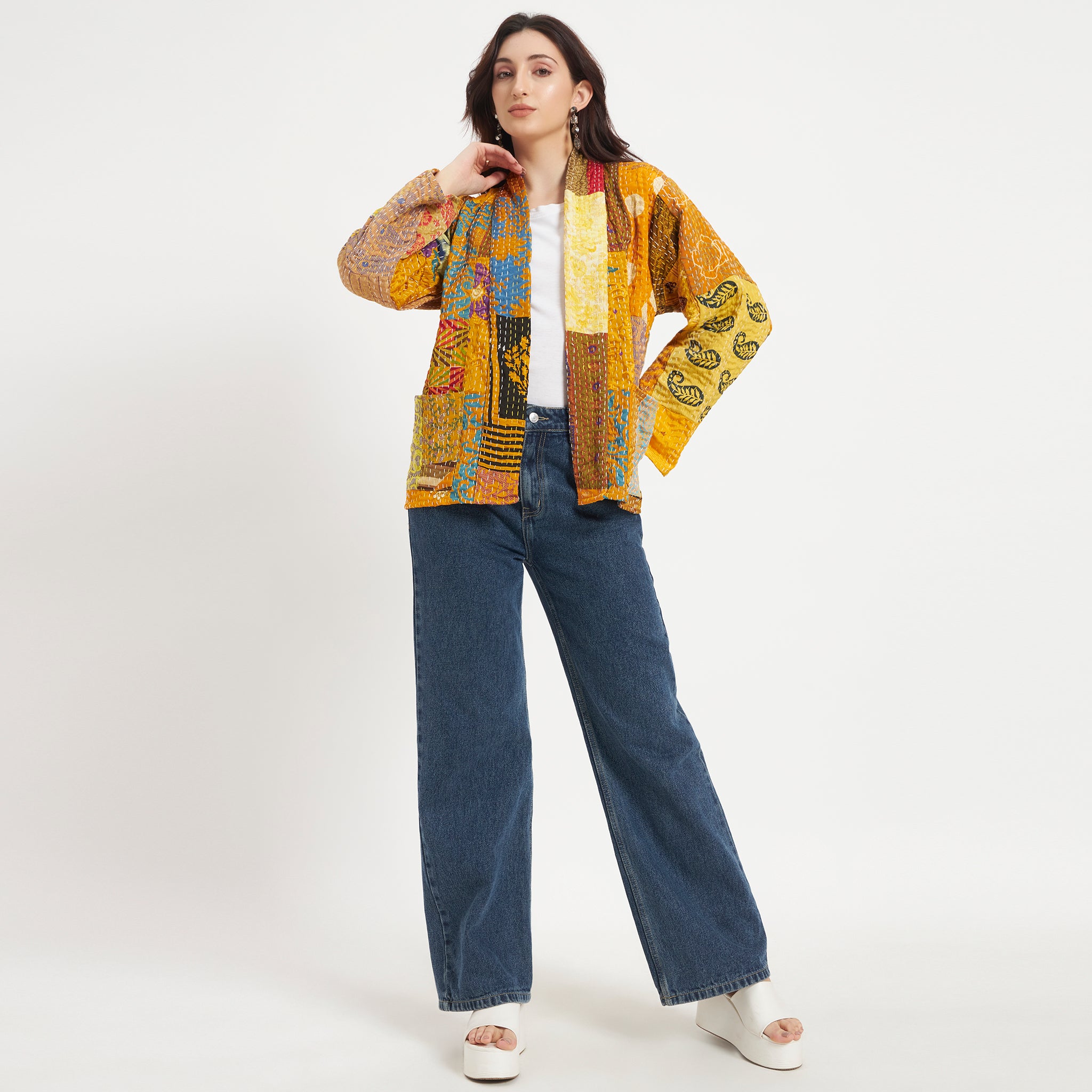 Handmade Vintage Silk Patchwork Kantha Jacket