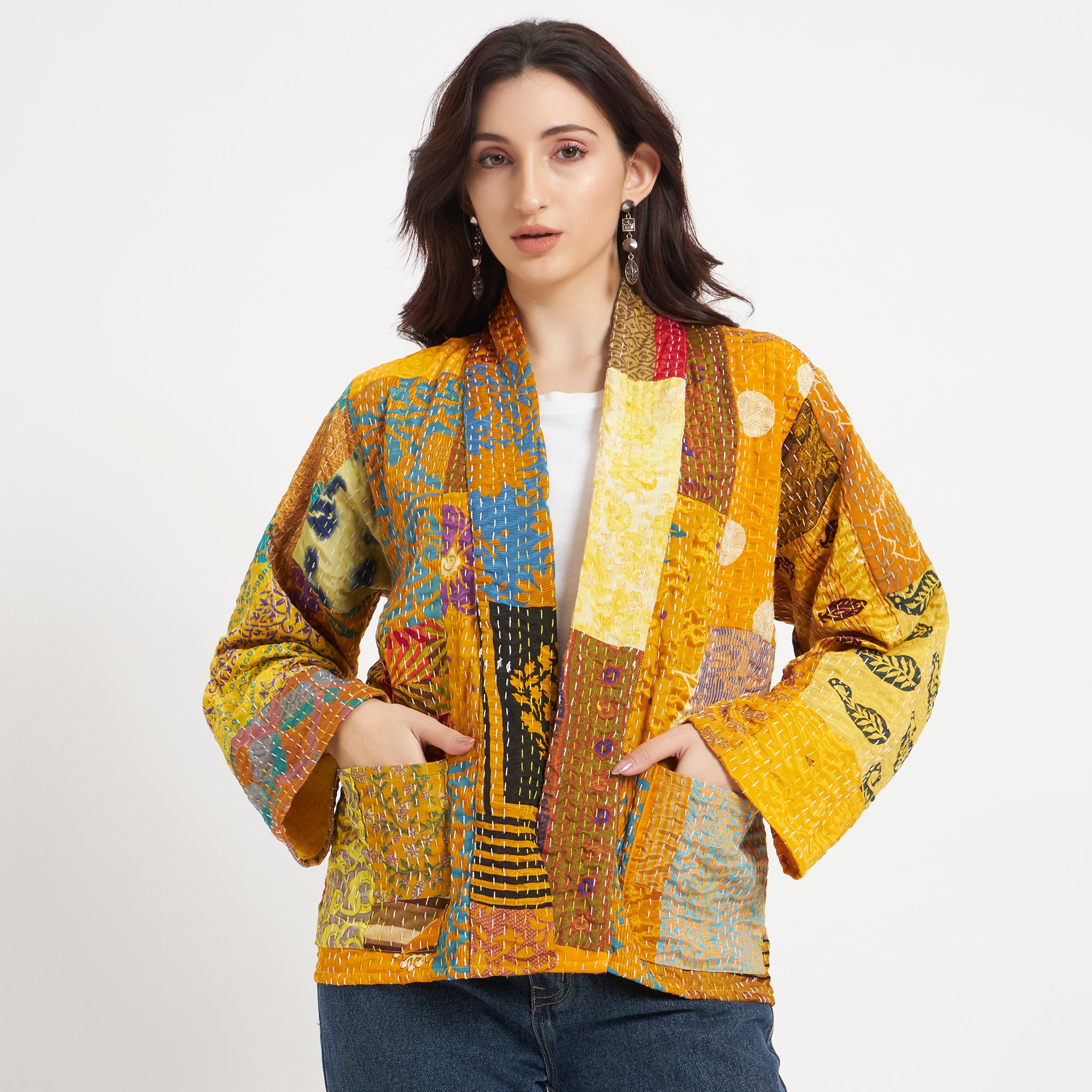 Handmade Vintage Silk Patchwork Kantha Jacket