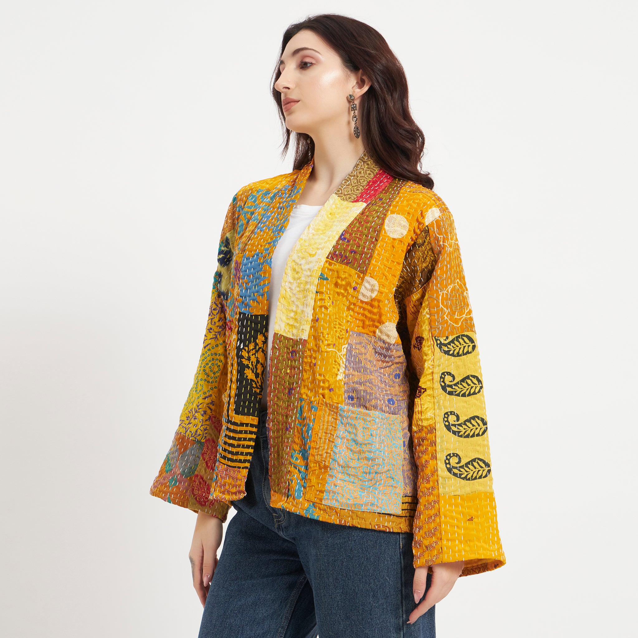 Handmade Vintage Silk Patchwork Kantha Jacket