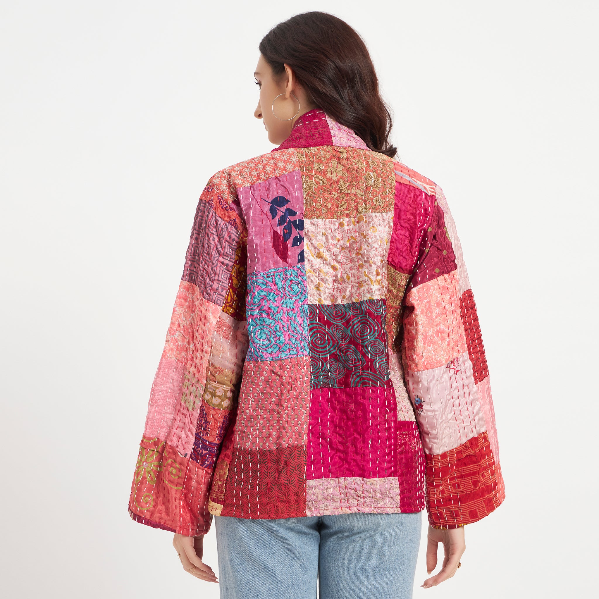Handmade Vintage Silk Patchwork Kantha Jacket