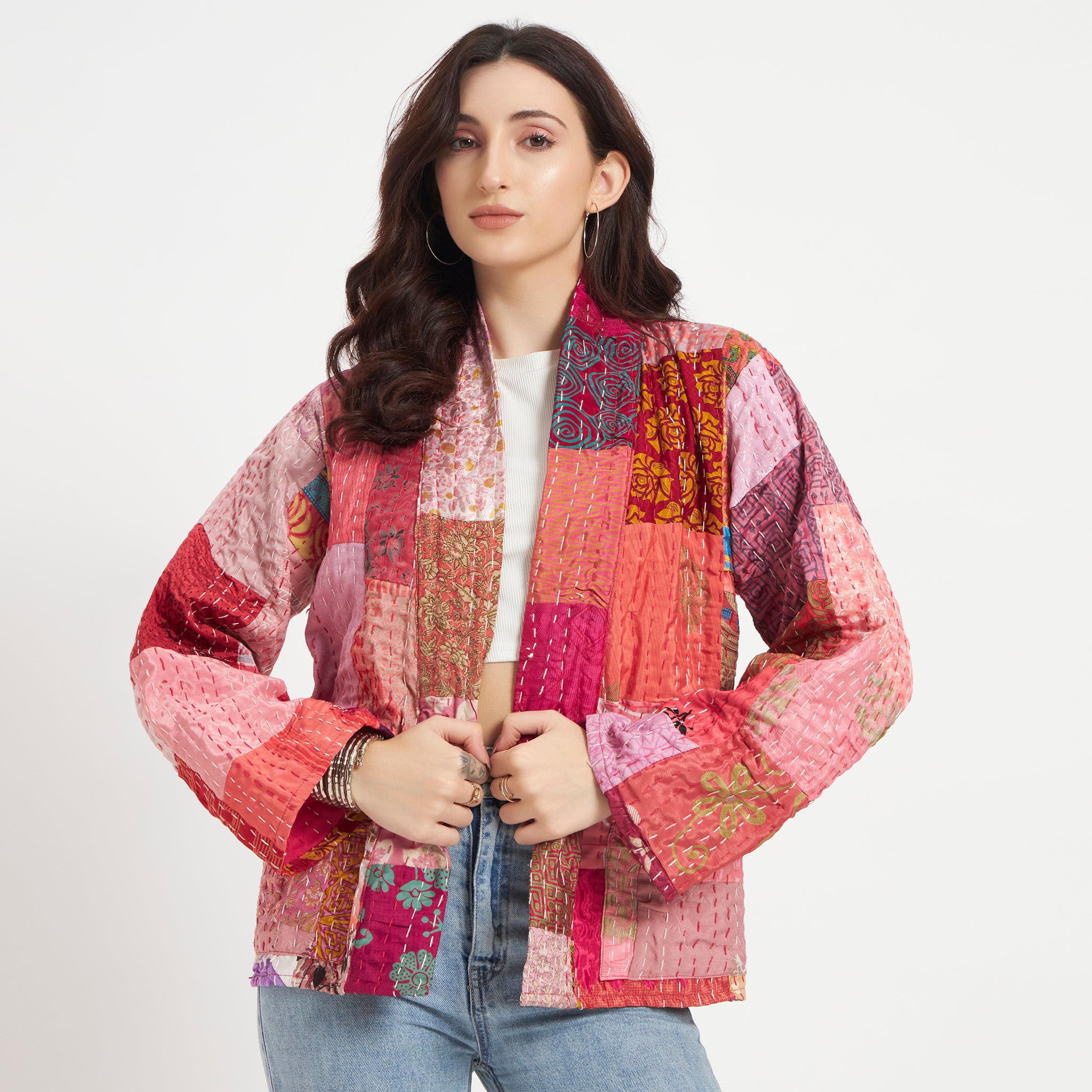 Handmade Vintage Silk Patchwork Kantha Jacket