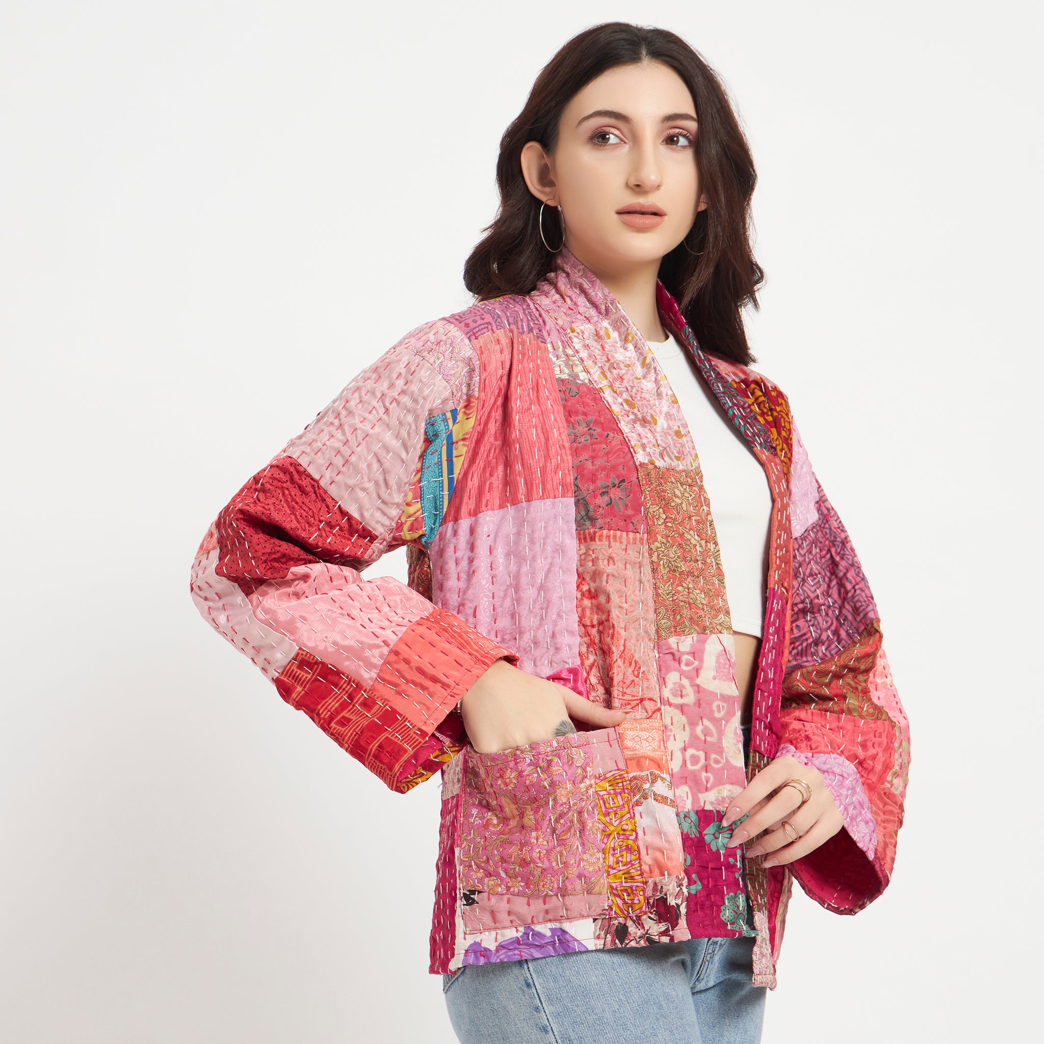 Handmade Vintage Silk Patchwork Kantha Jacket
