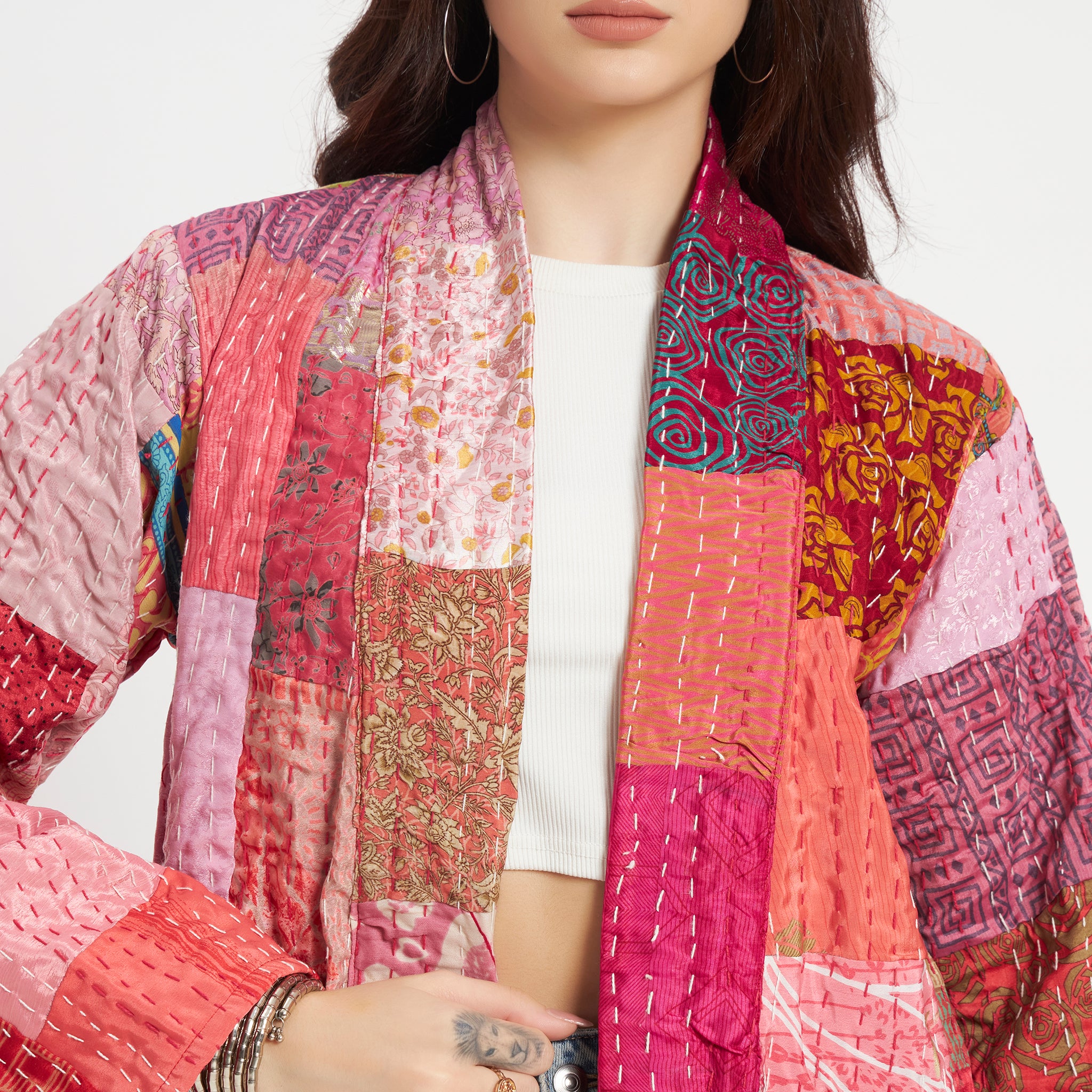 Handmade Vintage Silk Patchwork Kantha Jacket