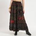 Black Handmade Sari Silk Tiered Patchwork Skirt