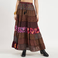 Brown Handmade Sari Silk Tiered Patchwork Skirt